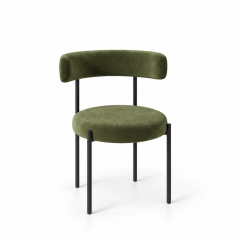 Ghế Nệm Vải Bouclé - Xanh Olive / Khung Đen