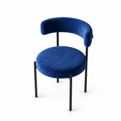 Ghế Nệm Vải Bouclé - Xanh Cobalt / Khung Đen