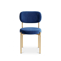 Ghế Velvet Khung Vàng Nhạt - Nhung Xanh Cobalt