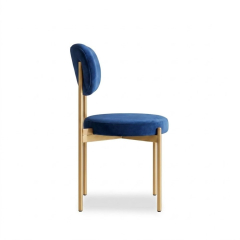 Ghế Velvet Khung Vàng Nhạt - Nhung Xanh Cobalt