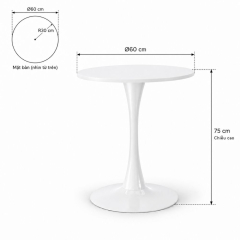Bàn Tulip 75cm - Trắng; Ø60cm