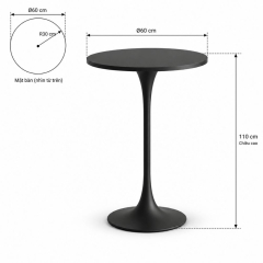 Bàn Bar Tulip 110cm - Đen; Ø60cm