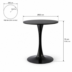 Bàn Tulip 75cm - Đen; Ø60cm