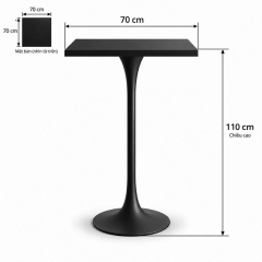 Bàn Bar Tulip Vuông 110cm - Đen 70x70cm