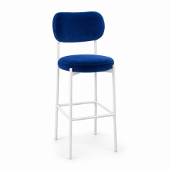 Ghế Velvet Bar Khung Trắng - Xanh Cobalt