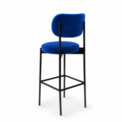 Ghế Velvet Bar Khung Đen - Xanh Cobalt