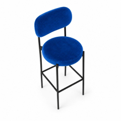 Ghế Velvet Bar Khung Đen - Xanh Cobalt