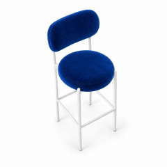 Ghế Velvet Bar Khung Trắng - Xanh Cobalt