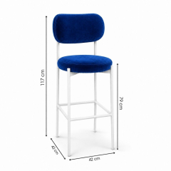 Ghế Velvet Bar Khung Trắng - Xanh Cobalt