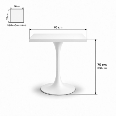 Bàn Tulip Vuông 75cm - Trắng 70x70cm
