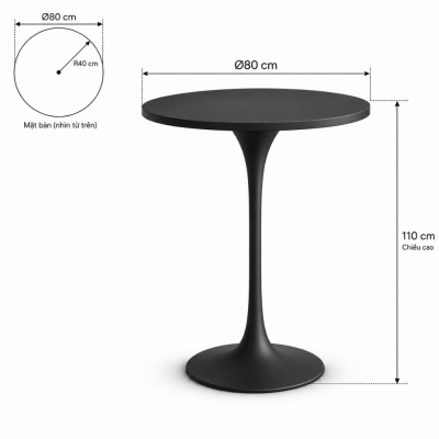 Bàn Bar Tulip 110cm - Đen; Ø80cm