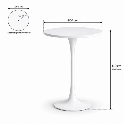 Bàn Bar Tulip 110cm - Trắng; Ø60cm