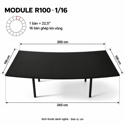 Bàn Cong Serpentine Module 1/16 - Sâu 100cm