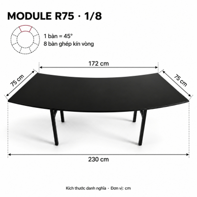 Bàn Cong Serpentine Module 1/8 - Sâu 75cm