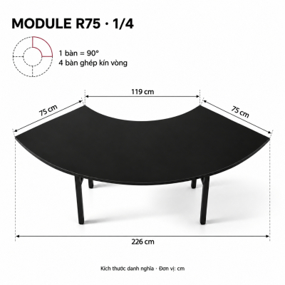 Bàn Cong Serpentine Module 1/4 - Sâu 75cm