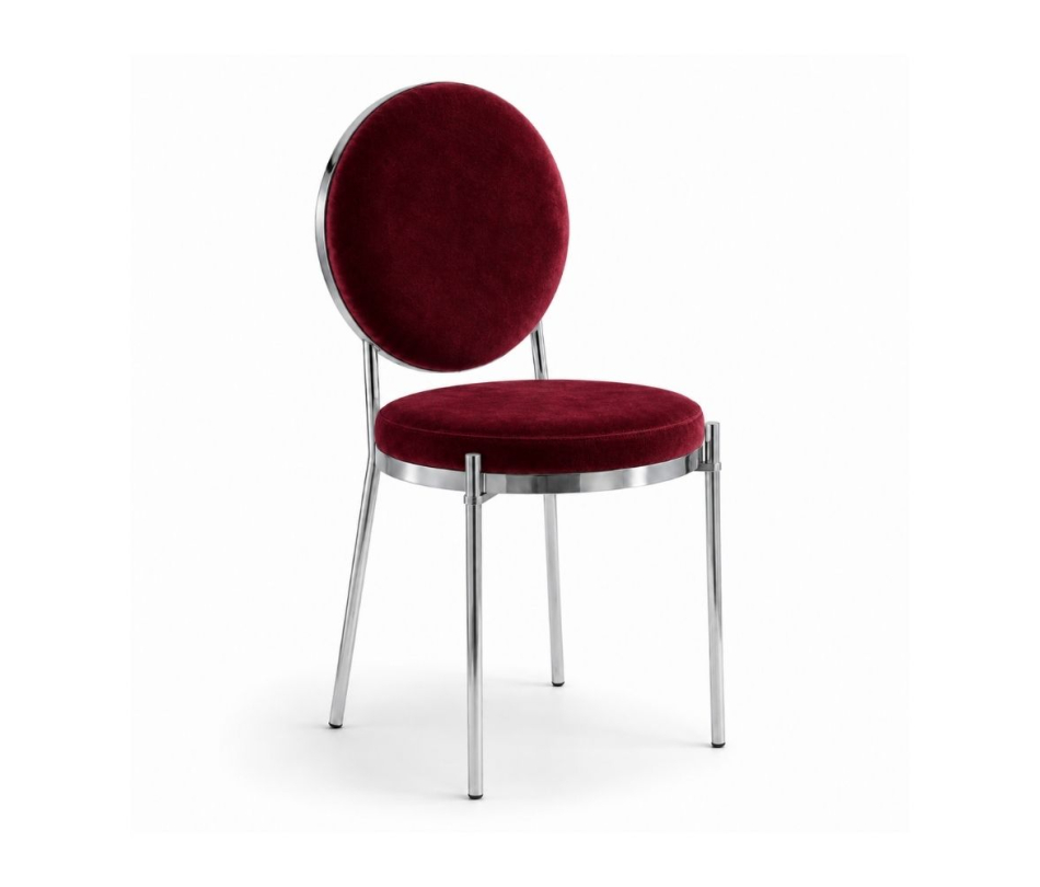 Ghế Moon Mạ Bạc Bóng - Nhung Đỏ Burgundy