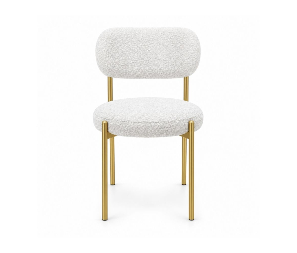 Ghế Velvet Khung Mảnh Vàng Champagne - Lông Cừu Trắng