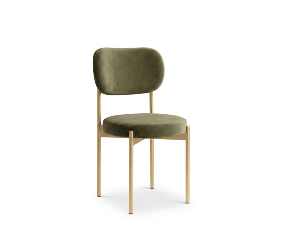 Ghế Velvet Khung Vàng Nhạt - Nhung Xanh Olive