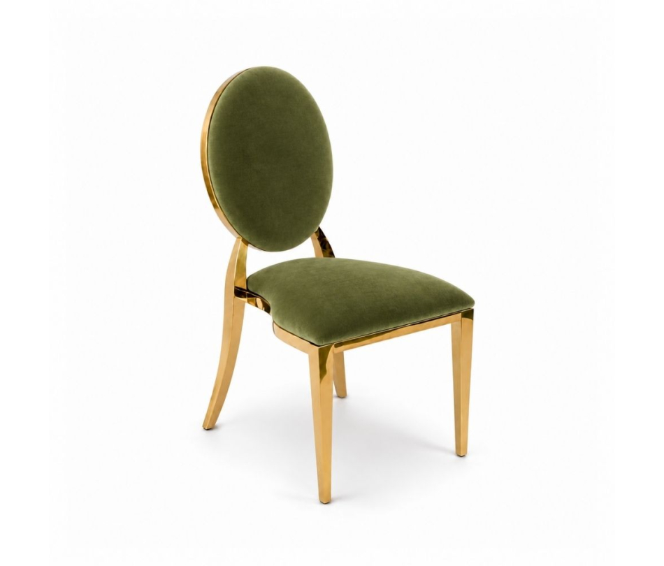 Ghế Louis Banquet Mạ Vàng - Nhung Xanh Olive