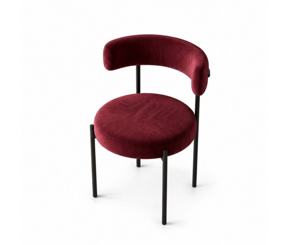 Ghế Nệm Vải Bouclé - Đỏ Burgundy / Khung Đen