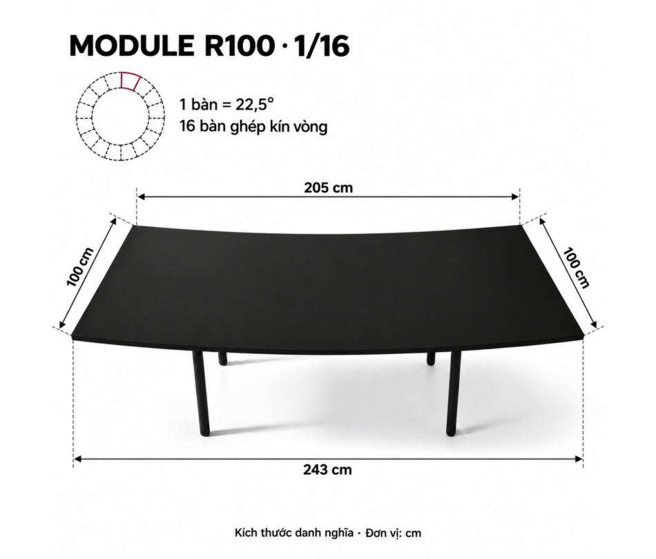 Bàn Cong Serpentine Module 1/16 - Sâu 100cm