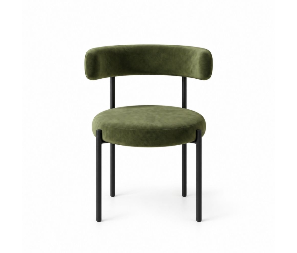 Ghế Nệm Vải Bouclé - Xanh Olive / Khung Đen