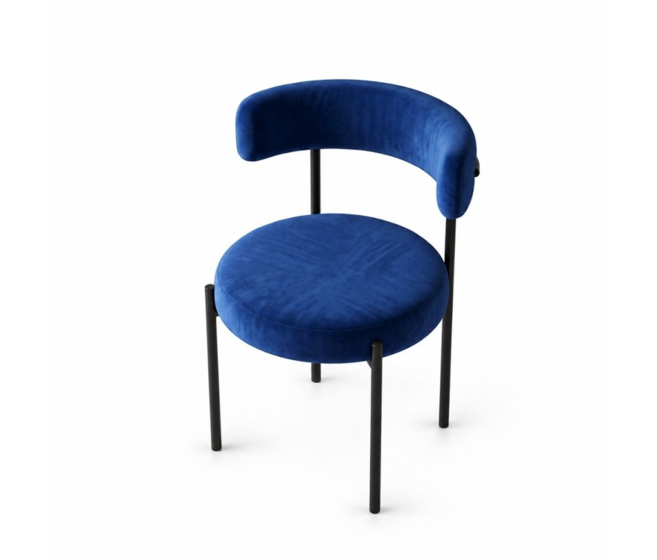 Ghế Nệm Vải Bouclé - Xanh Cobalt / Khung Đen