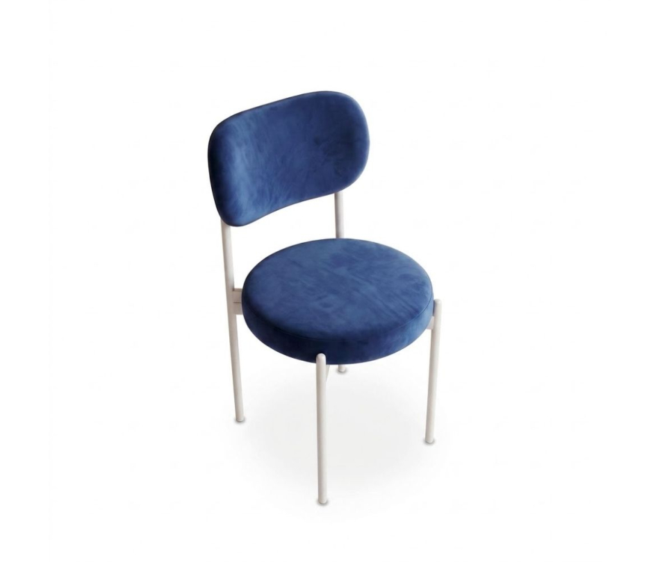 Ghế Velvet Khung Trắng - Nhung Xanh Cobalt