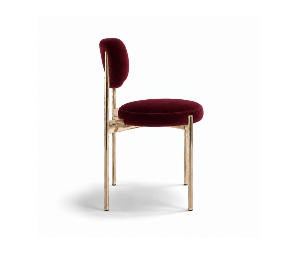 Ghế Velvet Khung Mạ Vàng Bóng - Nhung Đỏ Burgundy