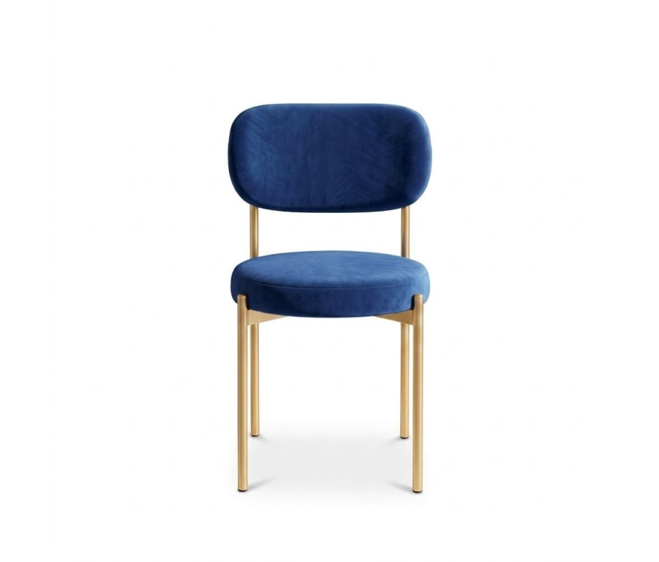 Ghế Velvet Khung Vàng Nhạt - Nhung Xanh Cobalt