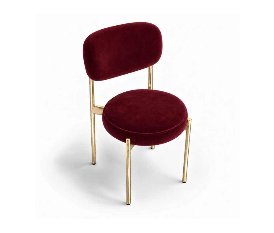Ghế Velvet Khung Mạ Vàng Bóng - Nhung Đỏ Burgundy