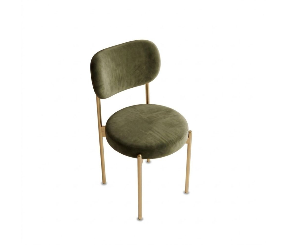 Ghế Velvet Khung Vàng Nhạt - Nhung Xanh Olive