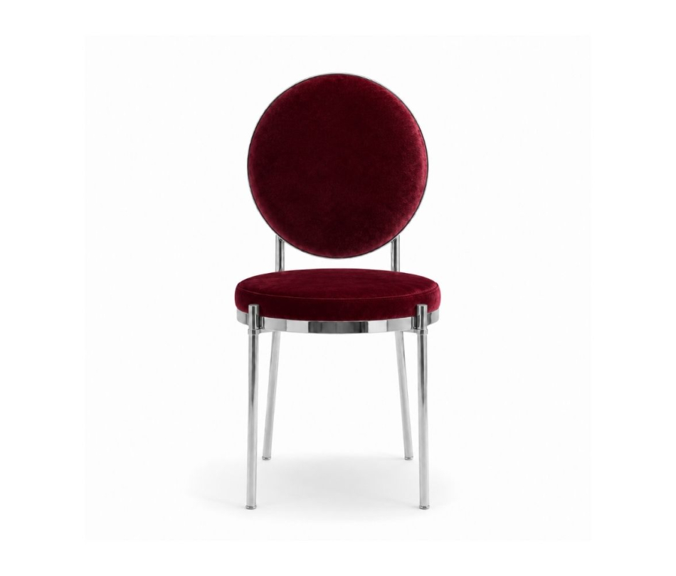 Ghế Moon Mạ Bạc Bóng - Nhung Đỏ Burgundy