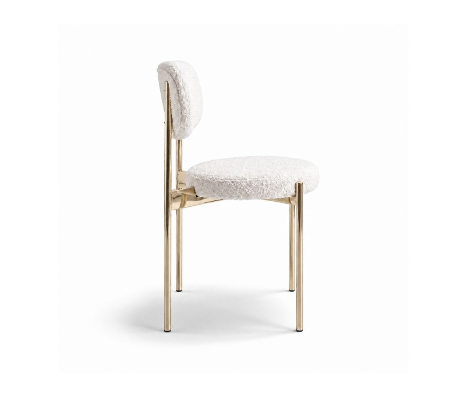 Ghế Velvet Khung Mạ Vàng Bóng - Lông Cừu Trắng