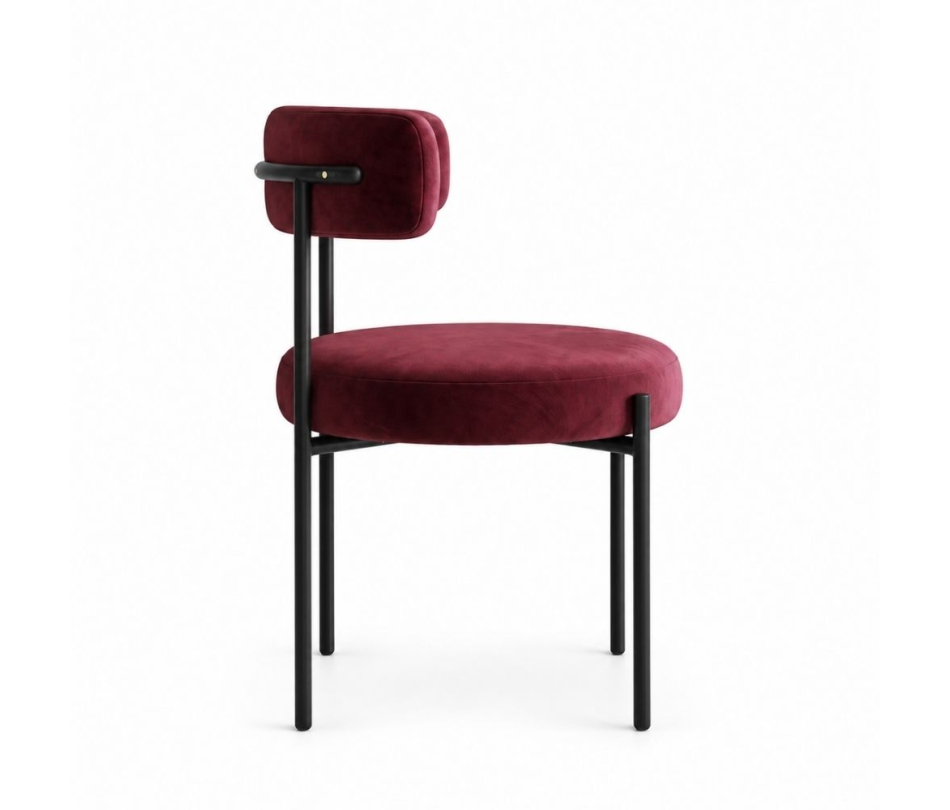Ghế Nệm Vải Bouclé - Đỏ Burgundy / Khung Đen