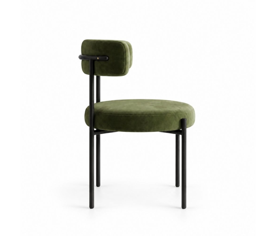 Ghế Nệm Vải Bouclé - Xanh Olive / Khung Đen