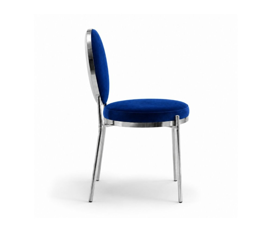 Ghế Moon Mạ Bạc Bóng - Nhung Xanh Cobalt