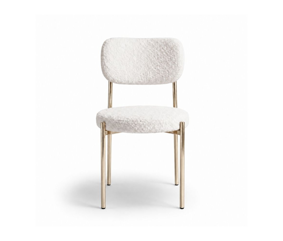 Ghế Velvet Khung Mạ Vàng Bóng - Lông Cừu Trắng