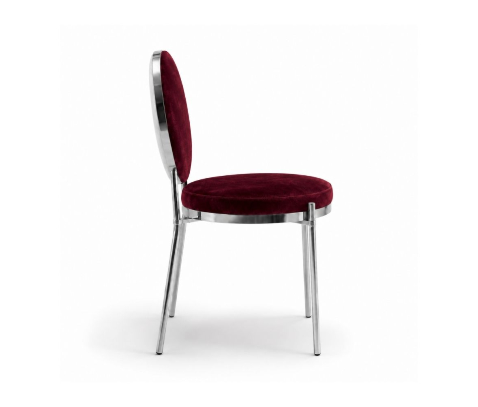 Ghế Moon Mạ Bạc Bóng - Nhung Đỏ Burgundy