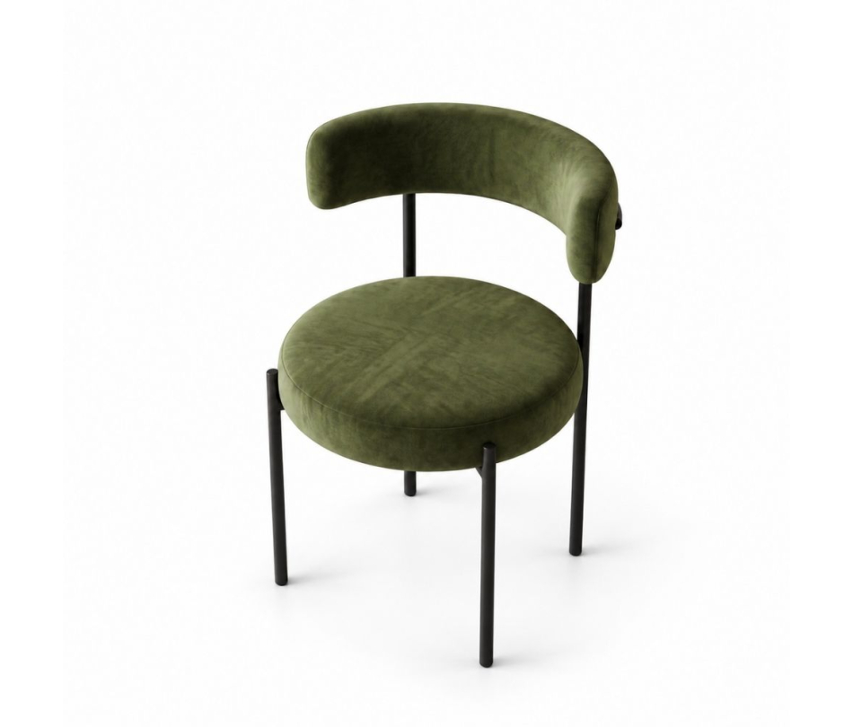 Ghế Nệm Vải Bouclé - Xanh Olive / Khung Đen