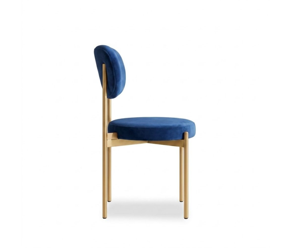 Ghế Velvet Khung Vàng Nhạt - Nhung Xanh Cobalt