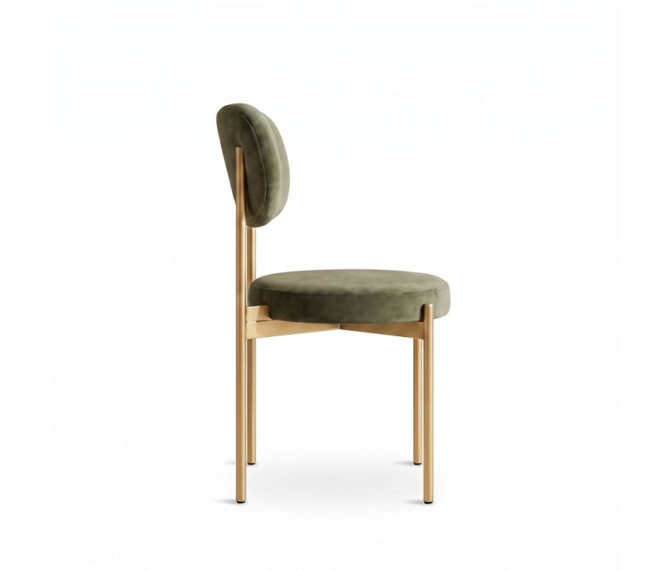 Ghế Velvet Khung Vàng Nhạt - Nhung Xanh Olive