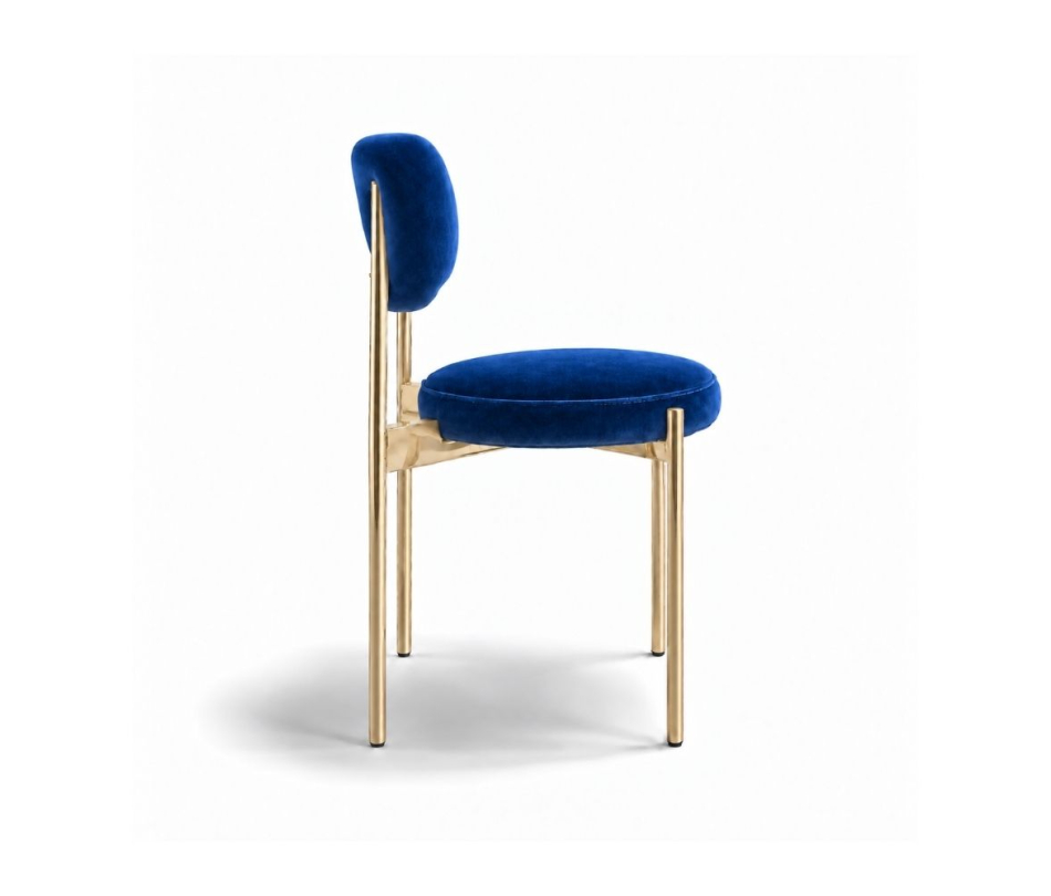 Ghế Velvet Khung Mạ Vàng Bóng - Nhung Xanh Cobalt