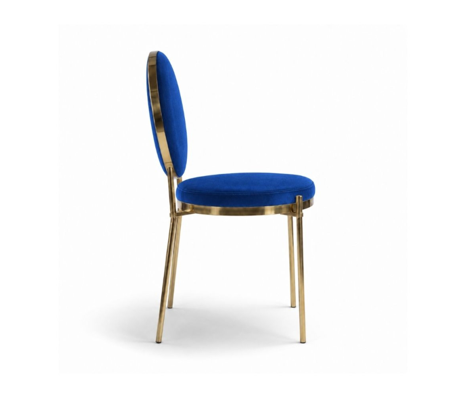 Ghế Moon Mạ Vàng Bóng - Nhung Xanh Cobalt