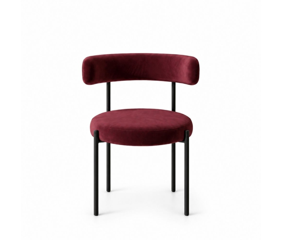 Ghế Nệm Vải Bouclé - Đỏ Burgundy / Khung Đen