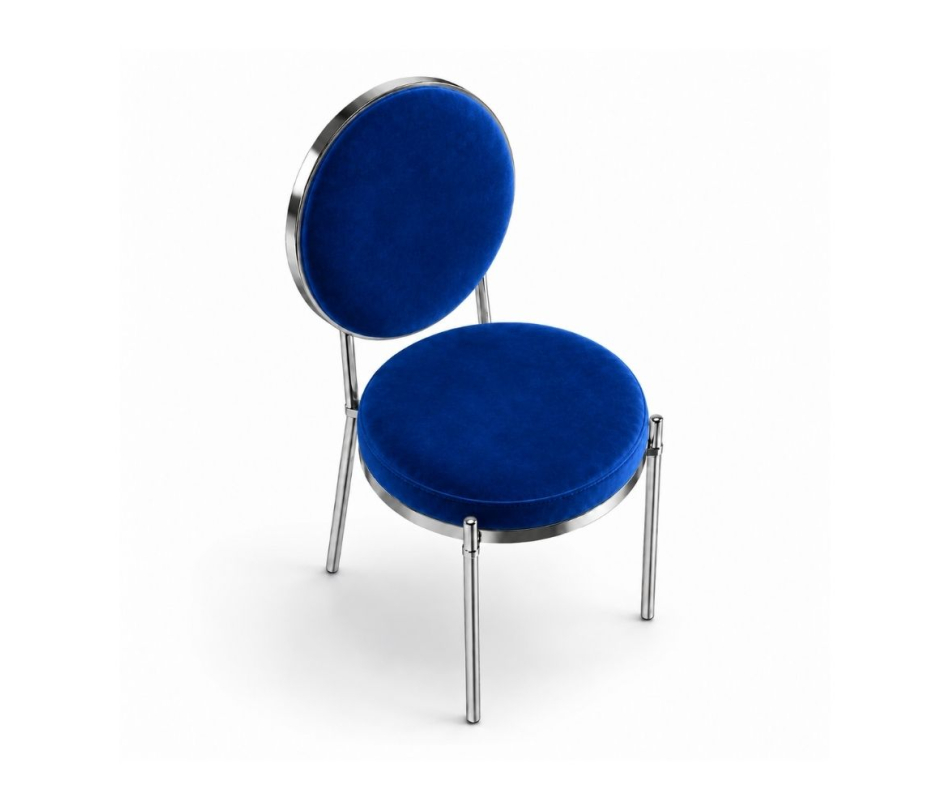 Ghế Moon Mạ Bạc Bóng - Nhung Xanh Cobalt