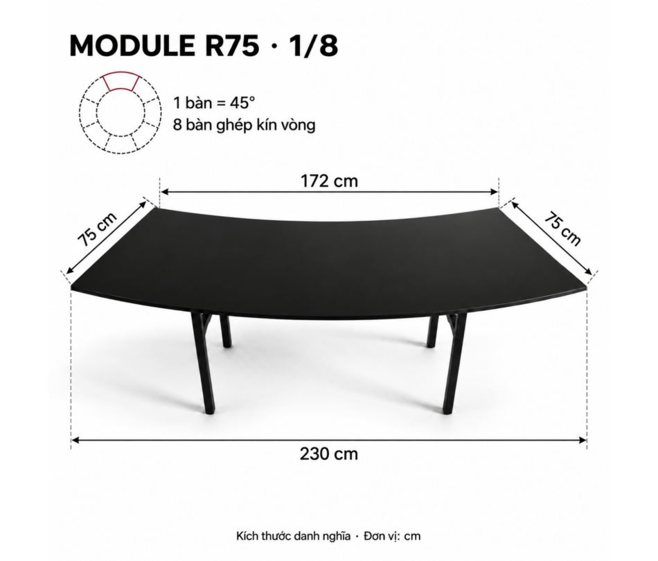 Bàn Cong Serpentine Module 1/8 - Sâu 75cm