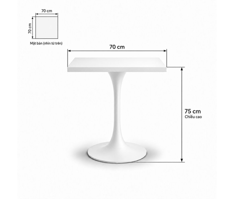 Bàn Tulip Vuông 75cm - Trắng 70x70cm
