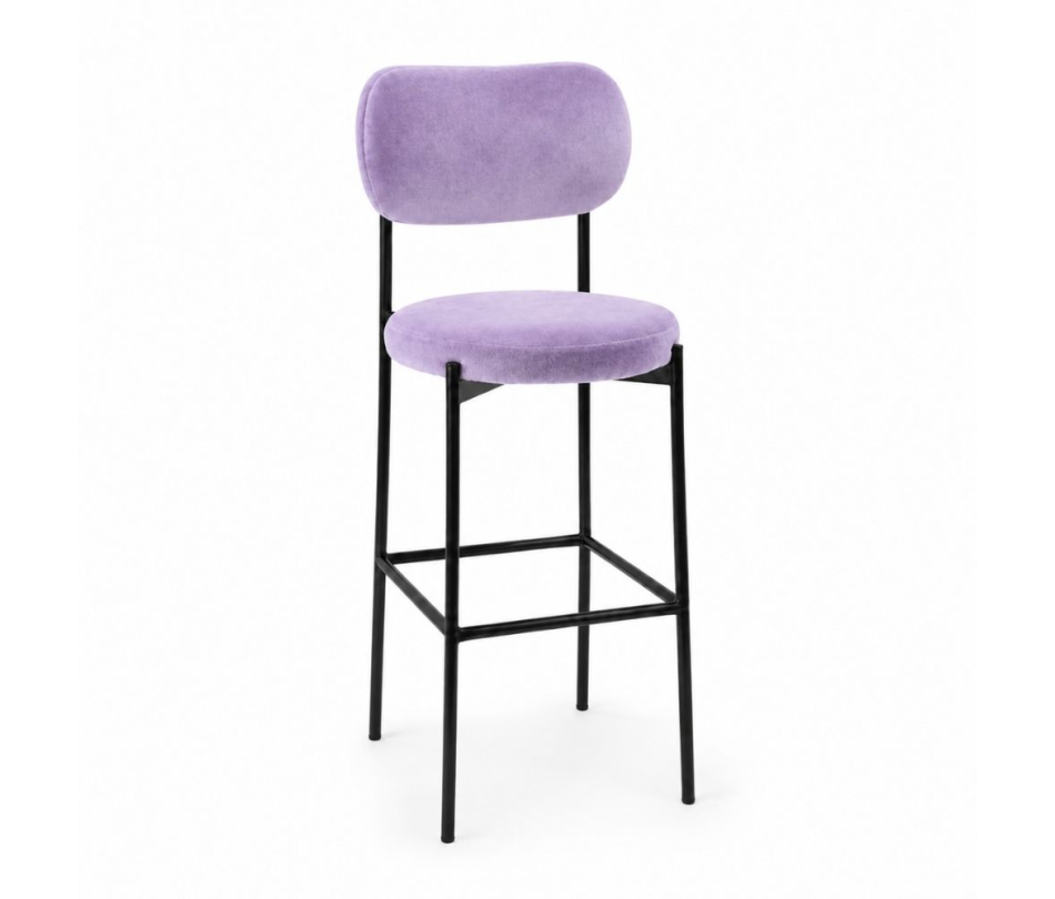 Ghế Velvet Bar Khung Đen - Tím Lilac