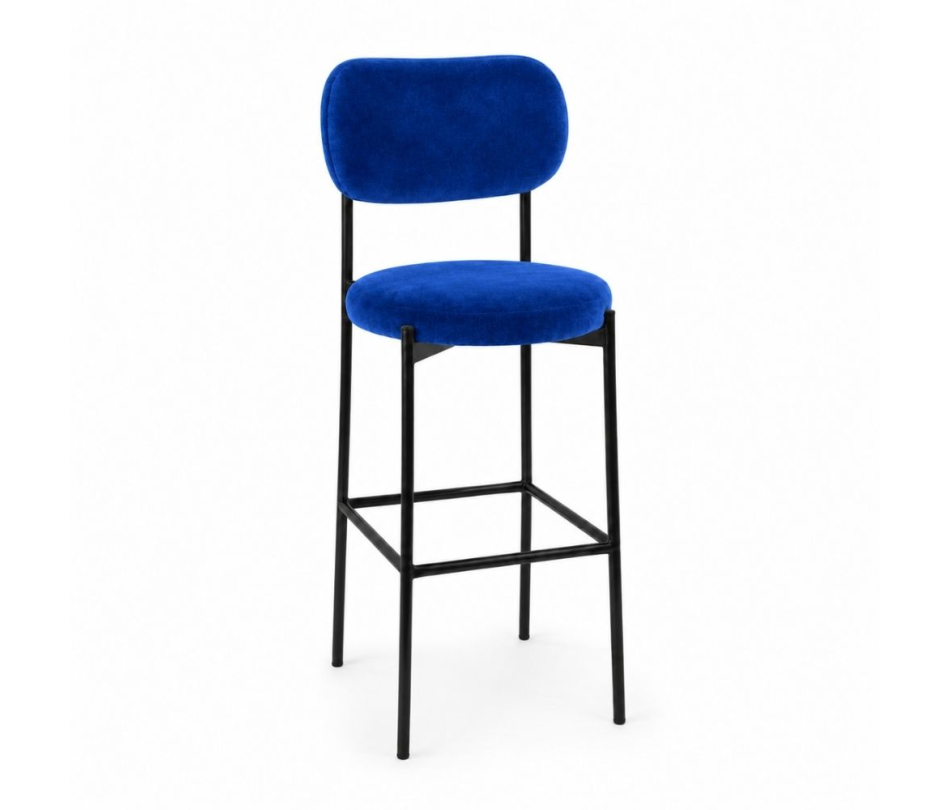 Ghế Velvet Bar Khung Đen - Xanh Cobalt